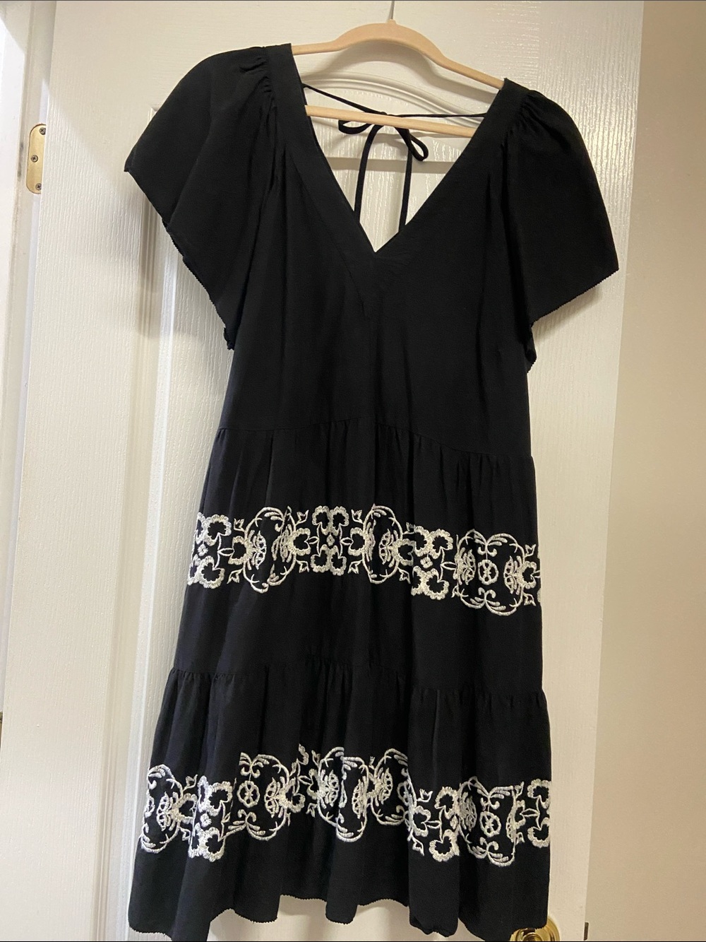 Old Navy Black Dress with White Embroidered Bands
